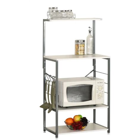 Mobile Da Cucina Hogar 24 Per Microonde | Bianco, 60x80x40cm, Con Ruote - Scaffale Superiore E Inferiore, 2 Ante - Foto 8