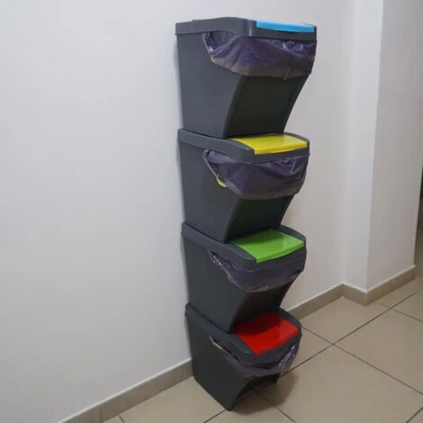 Set 4 Pattumiere per la Raccolta Differenziata 4x25 Litri Componibile Modulabile