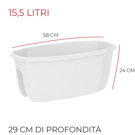 Vaso Fioriera Per Ringhiera Onda – Lunghezza 29 Cm, Colore Bianco, Per Balcone E Terrazzo