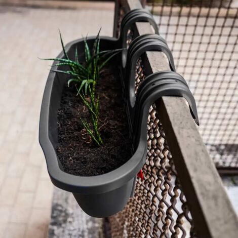 Fioriera Da Balcone Con Sottovaso 40 Cm, Antracite, In Polipropilene, Capacità 4,3 Litri, Senza Fori Di Drenaggio - 5
