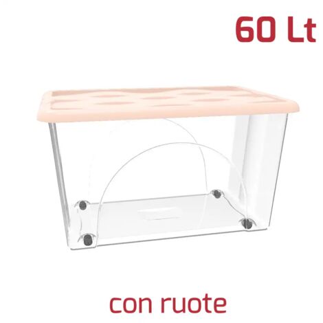 Cesta Box Storage Dune 60LT con Ruote Salvaspazio Trasparente e Rosa  40x60xh33cm