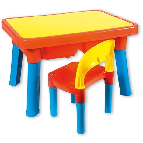 Tavolo Tavolino Multigioco con Sedia in Plastica per Bambini 2 Vasche  71x53x45cm
