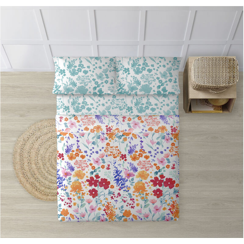 Drap de dessus 100% pur coton 1 pc motif floral aux couleurs vives