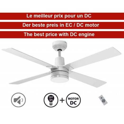 Ventilateur de plafond 122 cm – 4 pales en MDF – Moteur à courant continu 22W – 6 vitesses – Technologie Hypersilence – WiFi et éclairage LED 12W – Klassfan