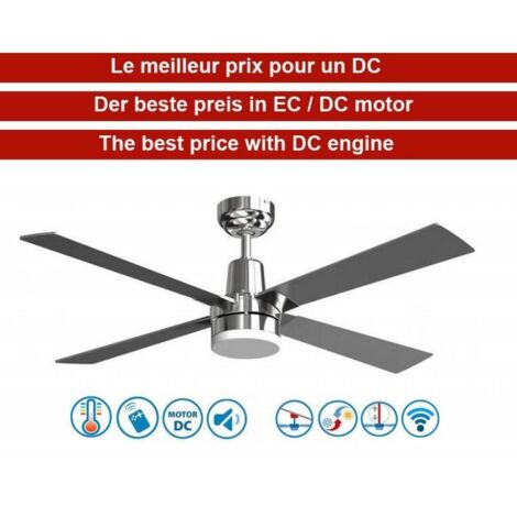 Ventilateur de plafond DC 122 cm – Silencieux avec télécommande wifi et thermostat – 6 vitesses – Éclairage LED dimmable 1000 Lumens – Klassfan (1/5)