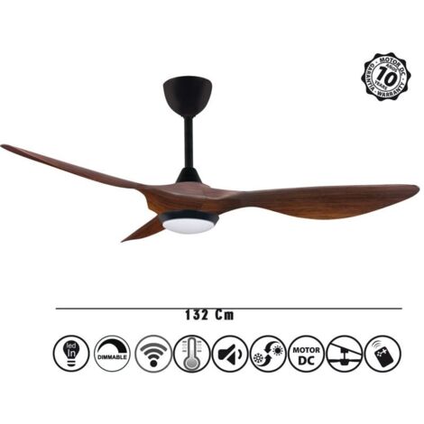 Ventilateur de plafond Helix III Wood 132 cm – Moteur DC ultra puissant – 6 vitesses – LED dimmable 3 tons – Thermostat intégré – Klassfan