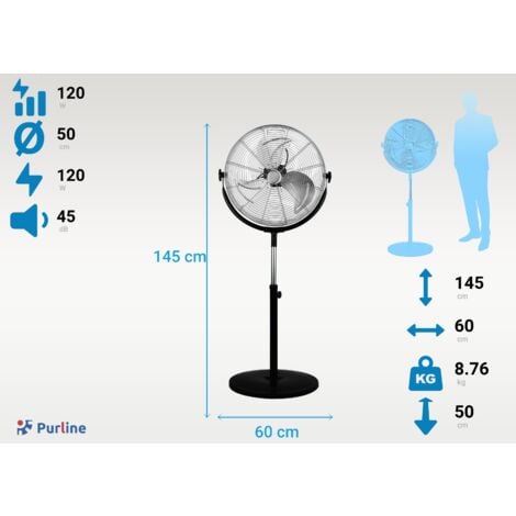 Ventilateur sur pied VENTY IND 120F 120W 3 vitesses D50cm Argent