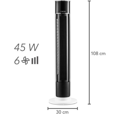 TROTEC Turmventilator TVE 39 T – 45 W, 6 Stufen, 60° Oszillation, Mit Timer & Fernbedienung – Weiß/schwarz