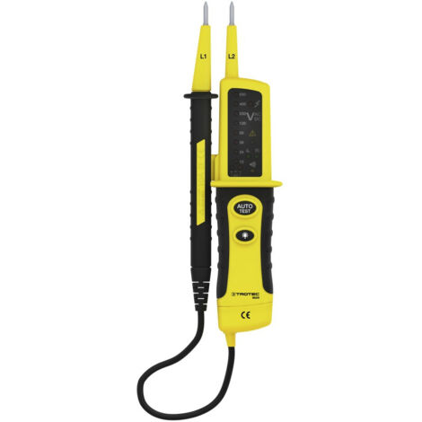 TROTEC Spannungsprüfer zweipolig BE20 – Durchgangsprüfer akustisch – Messbereich 12-600 V (AC/DC), IP64, LED