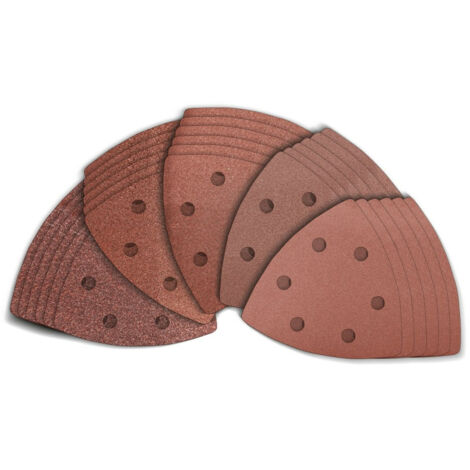 TROTEC 30 Stück Klett-Schleifdreiecke 93x93x93 mm, 6-Loch Körnung je 6 Blatt 60/80/100/120/240 für Deltaschleifer/Multifunktionswerkzeuge