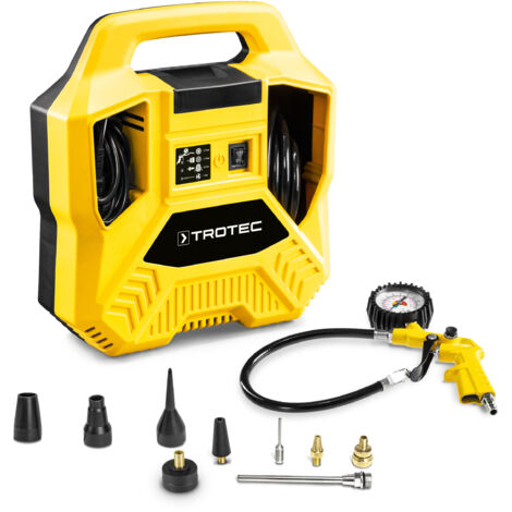 TROTEC Kompressor PCPS 10‑1100 – Luftkompressor 1,100 Watt, Leistung 8 bar, 9-teiliges Adapter-Set, LED-Licht, für Auto, Fahrrader, Motorrad, Ball, Luftkissen