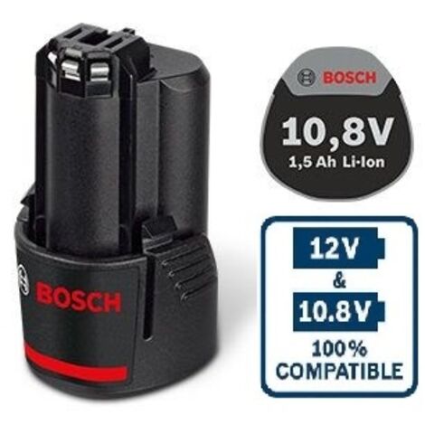 Batterie lithium-ion 10,8V 1,5Ah – Compatible outils BOSCH 'bleus' – Rechargement rapide – Idéal pour chantiers humides