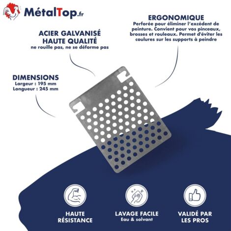 Metaltop – Grille d'essorage peinture 245 x 195 mm – Pour outils brosses, rouleaux et pistolets – Résultat optimal avant application (1/3)