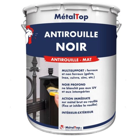 Metaltop – Antirouille noir 5 L – Protection métal jusqu'à 12 ans – Aspect mat – Sec au toucher en 30 min – Recouvrable en 4 h - POT 5 L