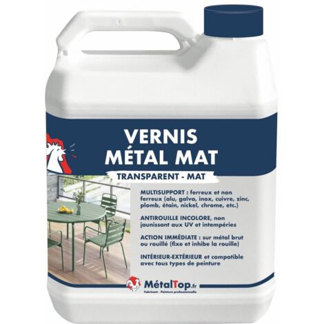 Metaltop – Vernis métal mat incolore 5L – Protection durable pour supports ferreux – Application facile avec pinceau, rouleau ou pistolet - POT 5 L
