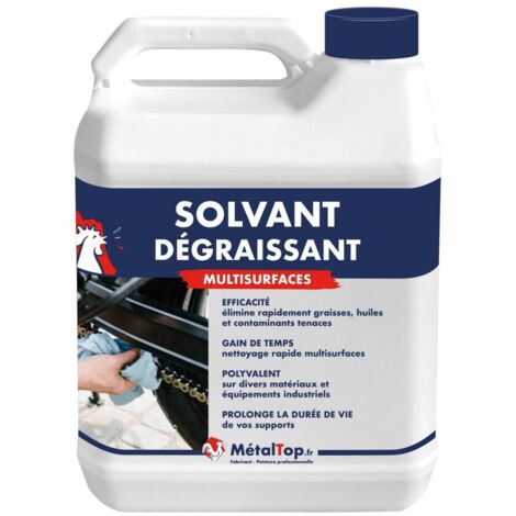 Metaltop – Solvant dégraissant professionnel 5 L – Incolore pour surfaces mécaniques – Application facile avec brosse ou pistolet – Protection 12 ans