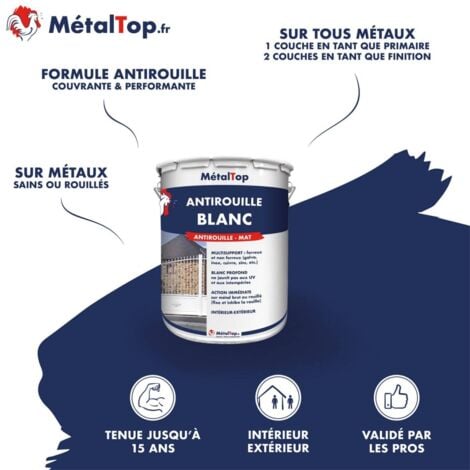 Antirouille Blanc - 0.4 L - Bombe 400 mL    - 9010 - Blanc pur - Metaltop