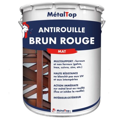 Metaltop – Antirouille brun rouge 5 L – Protection métal jusqu'à 12 ans – Application au pinceau, rouleau ou pistolet – Finition mate - POT 5 L