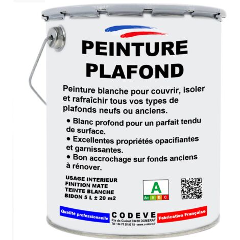 Codève Bois – Peinture plafond 4x5 L – Blanc pur RAL 9010 – Finition mate sans odeur – Excellente opacité pour fonds anciens et neufs