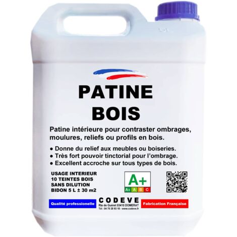 Patine Bois - 5 L   - Codeve Bois - Chêne moyen - Pour Contraster Les Ombrages, Moulures, Reliefs Ou Profils En Bois.