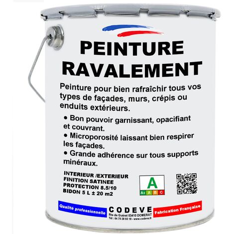 Peinture Ravalement - 5 L   - Codeve Bois - RAL 3000 - Rouge feu - Pour La Protection De Votre Façade, Mur, Béton, Crépi Ou Enduit.