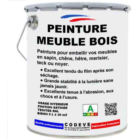 Peinture Meuble Bois - 5 L - Codeve Bois - RAL 9001 - Blanc crème - Pour La Décoration De Votre Meuble De Cuisine Ou Salle De Bain. (1/5)