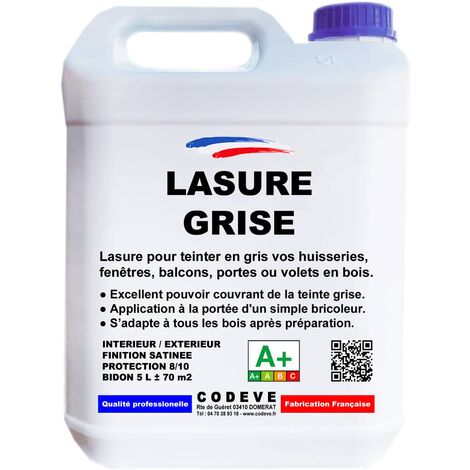Lasure Grise - 4x5 L - Codeve Bois - Pour La Déco En Gris D'un Volet, Persienne, Fenêtre Ou Bardage Bois.