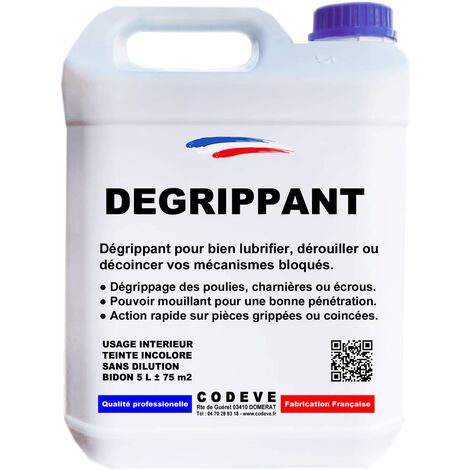 Codève Bois – Dégrippant 5 L – Efficace pour poulies et charnières – Pénétration rapide sur pièces rouillées – Film protecteur temporaire