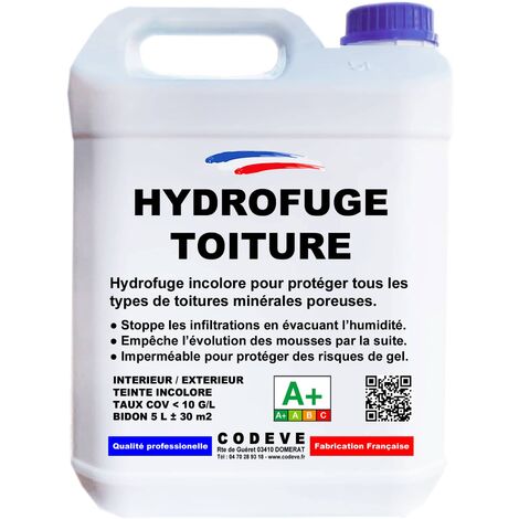 Codève Bois – Hydrofuge toiture 5 L – Traitement imperméabilisant pour tuiles, ardoises, béton, fibrociment – Séchage ultra rapide
