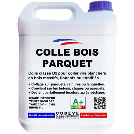Codève Bois – Colle parquet 5 L – Excellente adhérence sur bois dur et béton – Assemblage rapide en 10 minutes – Résultat esthétique incolore
