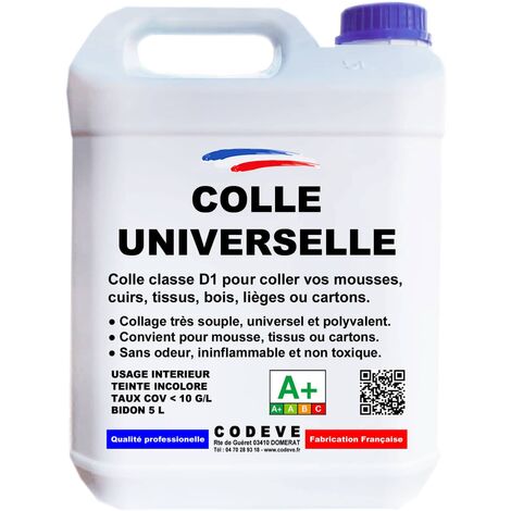 Codève Bois – Colle multi-usage 5 L – Pour cuir, tissu, bois, liège, mousse, carton – Adhésion renforcée pour matériaux difficiles