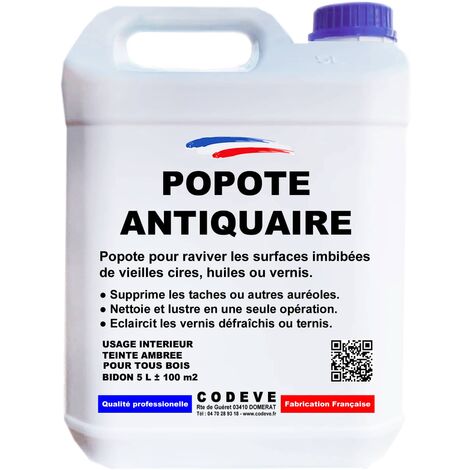 Popote Antiquaire - 5 L - Codeve Bois - Redonner De La Brillance à Votre Bois Recouvert De Vernis, Cire Ou Huile.