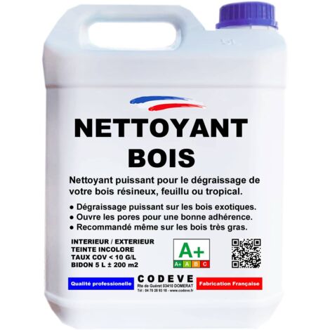 Codève Bois – Nettoyant bois 5 L – Dégraissant puissant pour bois résineux, feuillus et tropicaux – Ouvre les pores pour meilleure adhérence