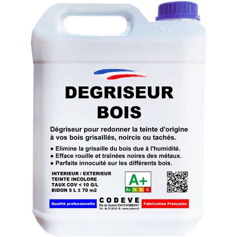 Codève Bois – Dégriseur bois 5 L – Élimine grisaille et taches – Pour tous types de bois – Prêt à l'emploi pour 14 à 16 m²/l