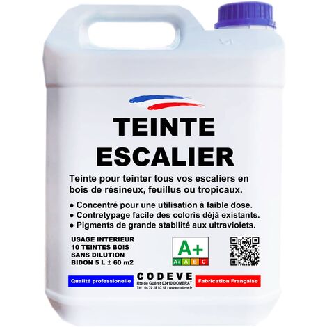 Teinte Escalier Bois - 5 L   - Codeve Bois - Chêne moyen - Pour La Teinture De Votre Escalier En Bois Résineux, Feuillu Ou Exotique.