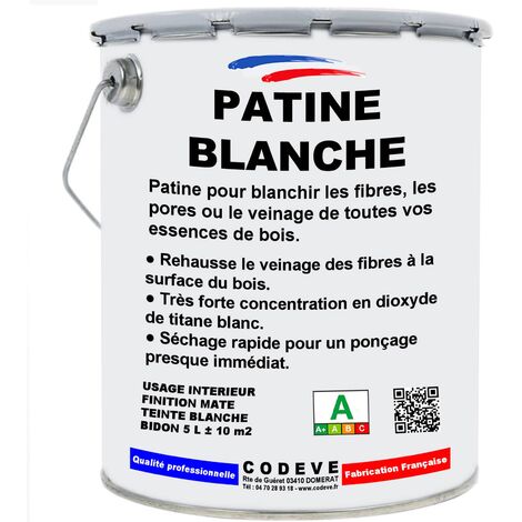 Codève Bois – Patine blanche 5 L – Lasure extérieure pour bois dur – Blanchissement en profondeur des fibres et pores – Séchage rapide