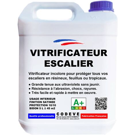 Codève Bois – Vitrificateur pour escalier 20 L – Résistant aux UV et abrasions – Application facile sur bois dur – Rendement 10 m²/L