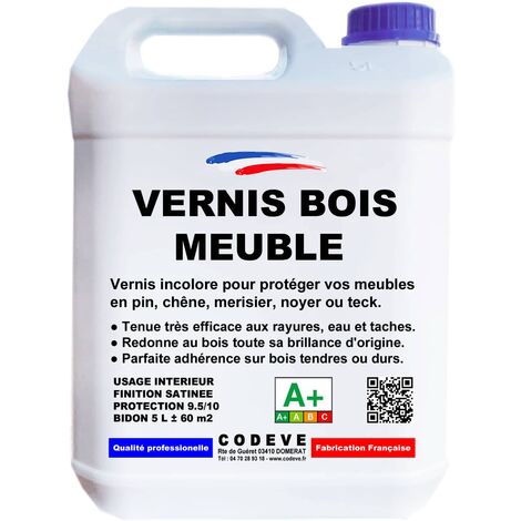 Vernis Meuble - 5 L   - Codeve Bois - Pour La Protection De Votre Meuble, Table, Buffet Ou Armoire En Bois.
