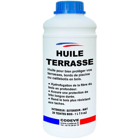 Huile Bois Terrasse - 1 L - Codeve Bois - Chêne rustique - Pour La Protection D'un Bord De Piscine, Terrasse Ou Caillebotis En Bois.