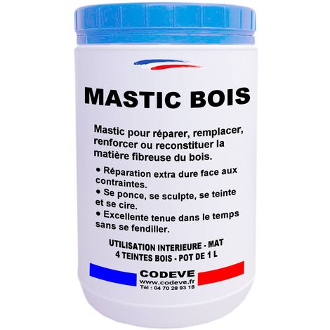 Codève Bois – Mastic bois 1 L – Réparation de gros trous sur parquet et boiseries – Séchage rapide sans retrait – Ponce et teinte facilement (1/3)