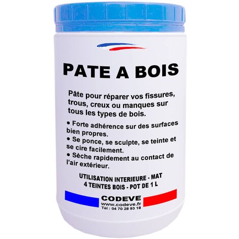 Codève Bois – Pâte à bois 1 L – Chêne moyen – Réparation trous moyens parquet, boiserie, meuble – Forte adhérence, séchage rapide