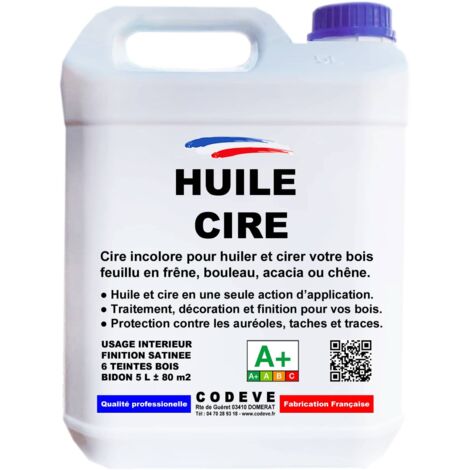 Huile Cire - 4x5 L   - Codeve Bois - Incolore Pour Huiler Et Cirer Votre Bois Feuillu En Frêne, Bouleau, Acacia Ou Chêne.