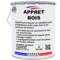 Codève Bois – Apprêt bois 5 L – RAL 9010 blanc pur – Excellent pouvoir garnissant – Pour bois dur et teck – Application en couches croisées