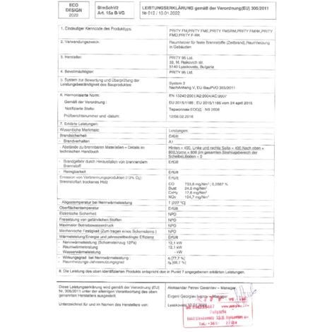 EEK A -Holzbeheizter Ofen Ofen Ofen Kochen Herd Kocher Kamin 12.1 kw Prity FME