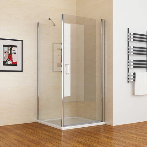 MIQU 800 x 900 mm Shower Enclosure Frameless Pivot Door with 900 mm Side Panel 6mm Clear Safety Nano Glass 1850 Height - No Tray