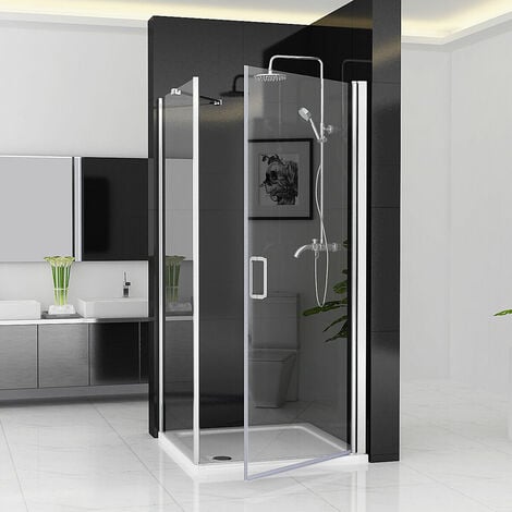 MIQU 760 x 800 mm Shower Enclosure Pivot Door with 800 mm Side Panel 6mm Clear Safety Nano Glass 1850 Height - No Tray