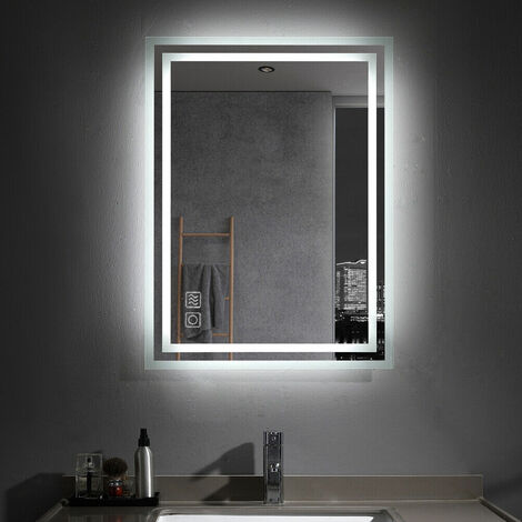 MIQU 800 x 600mm LED Bathroom Mirror with lights Illuminated Mirror Touch Switch Anti-fog Demister Pad Wall Mounted