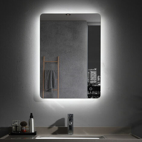 MIQU 700 x 500mm LED Bathroom Mirror with lights Illuminated Mirror Touch Switch Anti-fog Demister Pad Wall Mounted