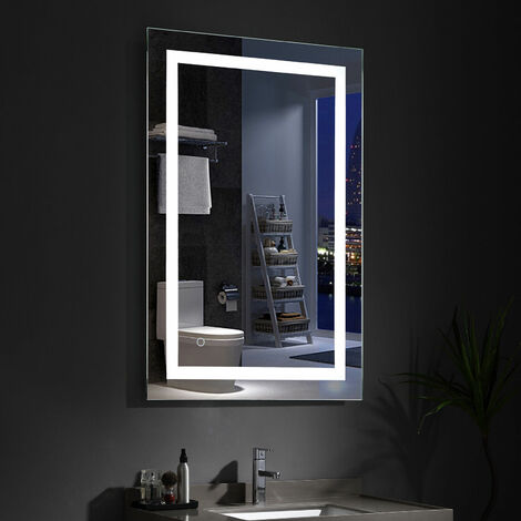 MIQU 900 x 600mm LED Bathroom Mirror with lights Illuminated Touch Switch Anti-fog Demister Pad Wall Mounted