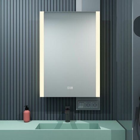 MIQU 500 x 700mm Backlit Illuminated LED Bathroom Mirror with Demister Pad Touch Switch 3 Color Dimmable Vertical Horizontal Wall Mounted